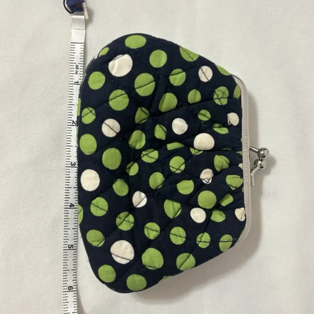 Vera Bradley Double Kiss Kisslock Coin Change Purse Retired Pattern Green Dots - Picture 4 of 5